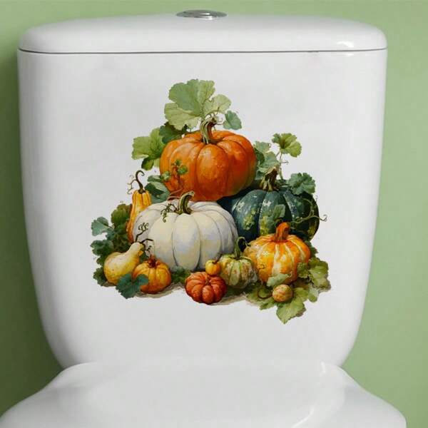 1pc Autumn Pumpkin Toilet Lid Decal - Autumn Harvest Design, Self-Adhesive Bathroom Decor Sticker For Seasonal Festive Home Decoration, Farmhouse Bathroom Sticker