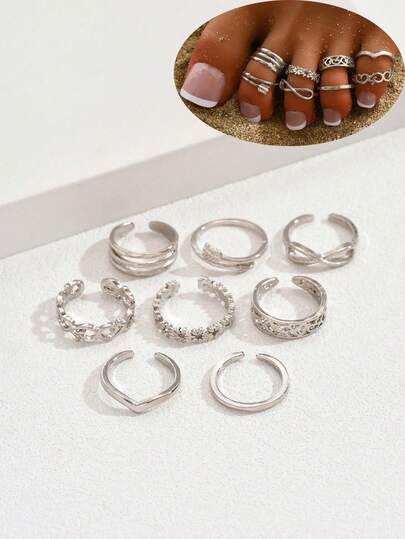 8pcs Fashion Women's Alloy Gold Cross Multilayer Ankle Rings Suitable For Party And Gift