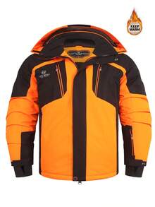 Men's Winter Ski Jacket, Outdoor Fashion Thick Ski Jacket, Men's Hooded Thick Mountaineering Windbreaker, Korean Casual Stylish Ski Jacket With Large Pockets - Orange - View 2