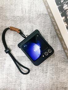 奢华简约黑色手机壳，带钥匙扣挂绳，兼容三星 Galaxy Z Flip 5/6、Z Flip 6、ZFlip 5、Zflip6，防震、防水、防摔、防刮花 - 黑色 - 查看 5