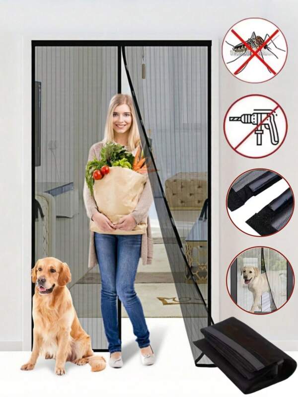 1 pieza Red mosquitera automática de cierre magnético de 210 cm de largo, malla invisible contra mosquitos y moscas para puerta