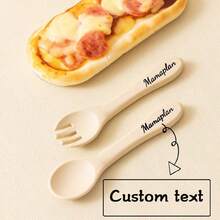 2PCS/Set Personalized Customization Name Baby Silicone Utensils Feeding Learning Children Tableware Custom Baby Soft Spoon Fork Baby Shower Family Decorations Gifts Winter Eve Gifts Back To School Winter Gift Ideas Boy Girl Valentine's Day - Multicolor - View 7