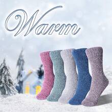 SISOSOCK 5 Pairs Fuzzy Soft Cozy Fluffy Socks Women, Casual Thick Plush Comfy Sleep Socks, Warm Winter Gifts Women - 多色-a - 查看 3