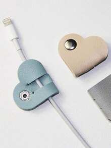 3/6/8pcs Mixed Color Heart Shaped Cord Organizer, Earphones Headphones Cable Winder Organizer, PU Leather Cable Organizer, Heart Shaped PU Leather Cable Ties, Button Design, Waterproof, Lightweight, Large Capacity Portable Accessory, Travel Essentials, Perfectly Compatible With Mobile Data Cables And Headphone Cables