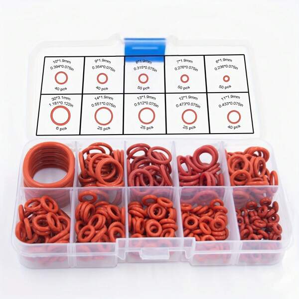351 pièces Ensemble de joints toriques en silicone, joints d'étanchéité résistants à l'huile et à la chaleur, assortiment de caoutchouc rond pour voiture, tuyau et robinet, 10 tailles, joints hydrauliques, pneumatiques et de conduite d'eau industriels, dureté 55D, caoutchouc synthétique