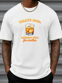 Young Men Graphic T-Shirt Today's Soup: Bourbon With Ice Croutons Cotton For Clubwear - White - View 5
