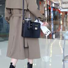 1pc Personalized Custom Name Design, Letter Capitalization, Pu Leather Square Portable Beverage Bottle, Water Cup Bag, Universal Large Insulated Cup, Pink Single-Shoulder Crossbody Water Cup Bag, Large-Capacity Women's Bag, Suitable For Daily Commuting, Office, Outdoor Camping And Shopping - Multicolor - View 3