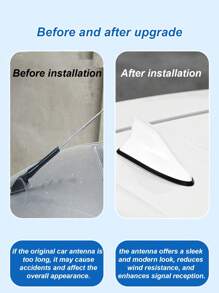 Antena dachowa FM/AM Shark Fin Modified Spoiler – antena dachowa ABS Spoiler Style ze wbudowanym odbiornikiem sygnału, wykończenie lakierem fortepianowym o połysku, stylowy wygląd, opływowy kształt zmniejszający opór wiatru, mocna podstawa klejąca do montażu bez uszkodzeń