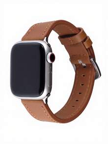 1pc Unisex Brown Genuine Leather Watch Band, Compatible With Apple Watch S10 S9 S8 S7 41mm 45mm 46mm Ultra 49mm 44mm 42mm 38mm 40mm, Minimalist Sports Watch Strap, Compatible With Apple Watch Series 11 10 9 SE 8 7 6 5 4 3 2 1, Smartwatch Band, Compatible With Apple Watch Bands, Bracelet Style Strap - Brown - View 2
