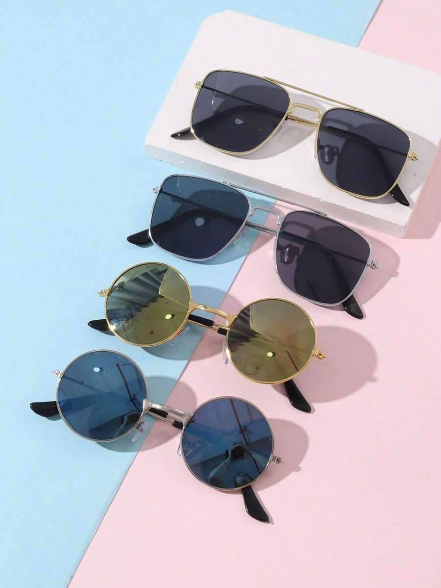 4副Y2K金属框时尚可爱儿童太阳镜 - 适合日常佩戴和开学季 - 彩色 - 查看 1