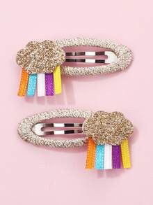 2pcs/Set Cute Rabbit & Cherry Blossom Cloud Design Hair Clips, Suitable For Girls' Daily Hairstyle Decoration - Multicolor - View 3