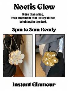Women's Elegant Mini Flower Shaped Chain Crossbody Bag, Metallic Y2K Style Theme Party Shoulder Bag, Fashionable Novelty Shaped Bags, Versatile Small Mobile Phone Key Coin Purse, Portable Outdoor Travel Vacation Cosmetic Bags, Wear-Resistant Solid-Color Clutch Bag - 金色 - 查看 6