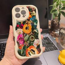 Funda minimalista para phone X, 11, 12, 13, 14, 15 y 16 Pro. Diseño ondulado. Ideal para chicas y chicos. Funda para teléfono con vibrantes flores tropicales y mariposas en collage - transparente - Ver 4