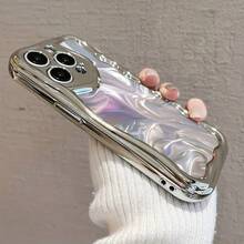 Funda para teléfono 1 pieza Esta es una funda para teléfono de nuevo diseño con un elegante patrón de ondas, adecuada para 16 Pro, 16 Plus, 16 Pro, 16 y 15, 14, 13, 12, 11. Cuenta con recortes de lentes precisos y está hecha de material TPU a prueba de golpes. - Plateado - Ver 8