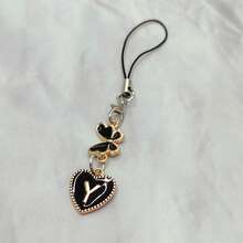 1pc Metallic Heart & Alphabet Letter A-Z Charm Phone Pendant - Black - View 14