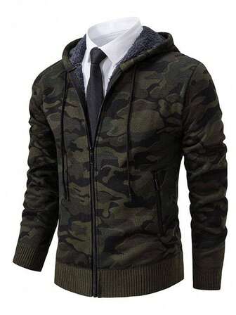 Camouflage-Muster Strickjacke für Herren, thermisch gefütterte dicke gestrickte Strickjacke Oberbekleidung, Herbst/Winter Neuankömmling warm, Langarm-Oberteil