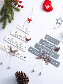 Décorations de Noël, Décorations intérieures de Noël, Pendentifs en bois pour intérieur/extérieur, Fêtes d'hiver à la maison, Petites plaques en bois avec décorations d'étoiles à cinq branches, Fournitures pour fête de Noël (blanc, gris)