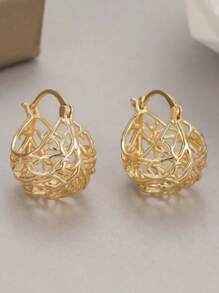 1 Pair Fashion Hollow Ball Earrings For Women, Elegant Openwork Sphere Earrings, Birdnest Circle Hoop Earrings For Casual, Holiday, Party