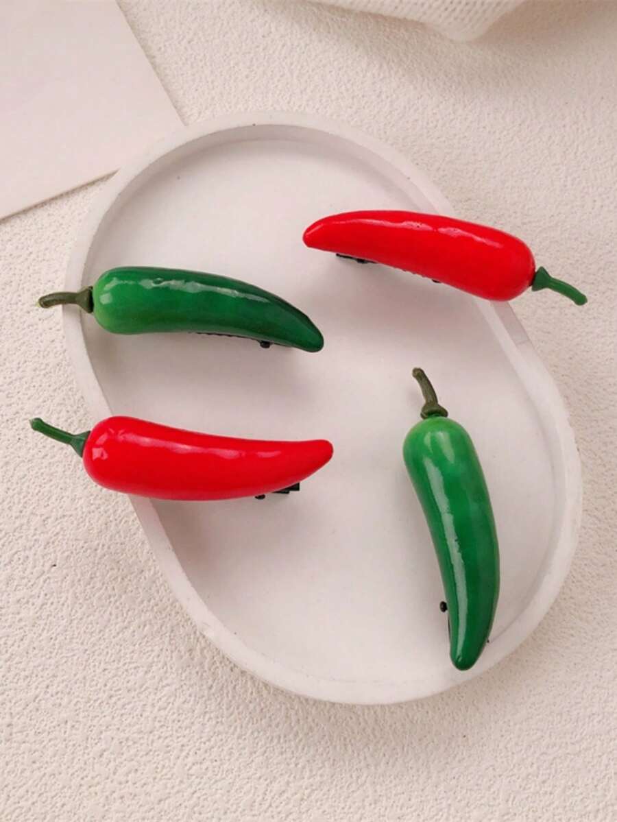 4件組女性仿真辣椒髮夾,趣味辣椒髮夾,趣味瀏海側邊髮夾,創意辣椒髮夾髮飾,抓夾,髮爪,髮夾,髮滑夾,髮飾,學校用品,髮飾,頭飾,髮夾,派對 - 彩色 - 查看 1