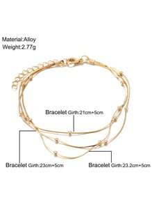 1 Set Of 3 Layered Vintage Bead Anklets, Personalized Metal Ankle Bracelets, Versatile Daily Wear & Gift For Women