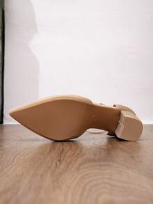 Giày cao gót thời trang, giày đi làm tối giản, phong cách tiệc tùng, gót dày, quai khóa, giày cao gót mũi nhọn gợi cảm và thoải mái dành cho nữ, thích hợp cho mùa xuân thu, thanh lịch - Màu be - Xem 7