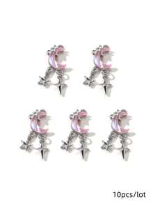 10/20 件随机粉色 Y2K 蝴蝶和月亮形吊坠、耳环、项链 DIY 珠宝