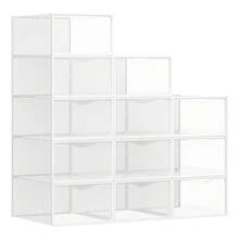 SONGMICS Cajas para Zapatos, Organizador de Zapatos de Plástico, Juego de 12, para Zapatos hasta 43, Transparente y Blanco Nube - Blanco - Ver 2
