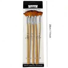 [Pennelli Morbidi] Set di 5 pennelli a ventaglio con setole in nylon morbide, con manico in legno a forma di zucca, ideale per pittura ad acrilico, ad acquarello, ad olio e a guazzo, perfetti per artisti, insegnanti, studenti, principianti, come regalo artistico, forniture scolastiche, rientro a scuola