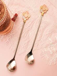 2pcs Flower Detail Spoon,Kitchen,Christmas Gift,School Supplies