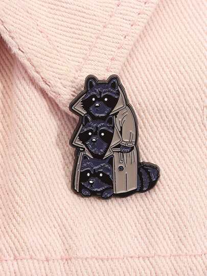 1 PIEZA Lindo broche de esmalte de mapaches con abrigo, accesorio de joyería de metal con diseño de animal de dibujos animados para chaqueta, mochila, regalos para amigos