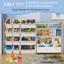 This Large Toy Storage Box Contains 12 Storage Boxes And Has A Four-Tier Shelf. It Is A Large-Capacity Wooden Frame Storage Cabinet That Can Store Plush Toys, Building Blocks, Storybooks, Etc. It Is Suitable For Decorating Rooms, Playrooms, Nurseries, And Living Rooms. It Is Sturdy And Durable, And Can Also Be Given As A Halloween Or Christmas Gift. - 白色 - 查看 3