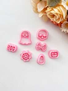 Gothic Pumpkin Skull Styling Jewelry Polymer Clay Cutters, Halloween Accessories Crafting Toolkit-DIY Soft Clay Cutting Mold - For Handmade Earring Making - The Perfect Holiday Gifts For Halloween, Day Of The Dead, And Thanksgiving - Pink - View 14
