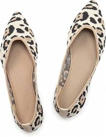 Womens Flat Shoes Classic Pointed Toe Flats Knitted Dress Shoes Soft Comfortable Dressy Flats Women - 6042豹 - 查看 5