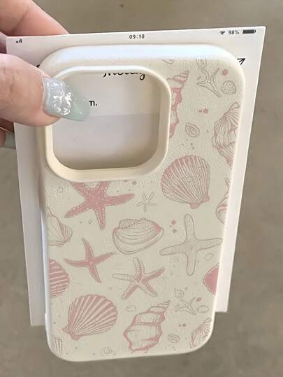 1pc White Starfish & Shell Pattern Full Coverage TPU Shockproof Phone Case, Compatible With IPhone 16, 15, 14, 13, 12, 11 Pro Max, Series