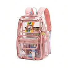 Multi-Functional Oversized PVC Clear Transparent Backpack For School, Campus & Daily Commuting - Stylish Gift-Ready Design With Complimentary Accessories, Perfect Back-To-School Gift (Pink/Purple) - 粉紅色 - 查看 1