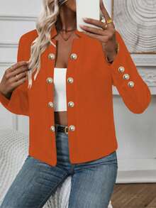 Áo khoác mỏng dài tay cài nút màu trơn cho nữ, mùa xuân và mùa thu - trái cam - Xem 5