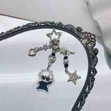 1pc Gojo Creative Star Phone Case Beaded Hanging Chain, Keychain Hanging Item Personalized Versatile Phone Chain, Car Hanging Fashion, Black And White Surrounding Fashion Creative Acrylic Beaded Phone Case Chain, Card Book Hanging Rope Camera Chain Valentine's Day Valentines School Cartoon