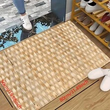 1 pieza, alfombra de cocina hecha a mano con cuerda de paja y estampado de bambú, antideslizante de diatomita, alfombra rectangular impresa en 3D, adecuada para sala de estar, dormitorio, pasillo, baño, lavandería - Alfombra de poliéster para decoración del hogar, interior y exterior