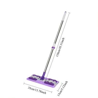 14-Inch Professional Dust Mop Floor Cleaning System, Flat Mop Set With 2 Reusable Washable Microfiber Mop Pads, Adjustable Stainless Steel Handle, 360° Rotation, Wet/Dry Dual-Use Self-Wringing Clips, Suitable For Hardwood, Laminate, Tile Floors, Bedrooms, Kitchens, Bathrooms, Living Rooms And Walls