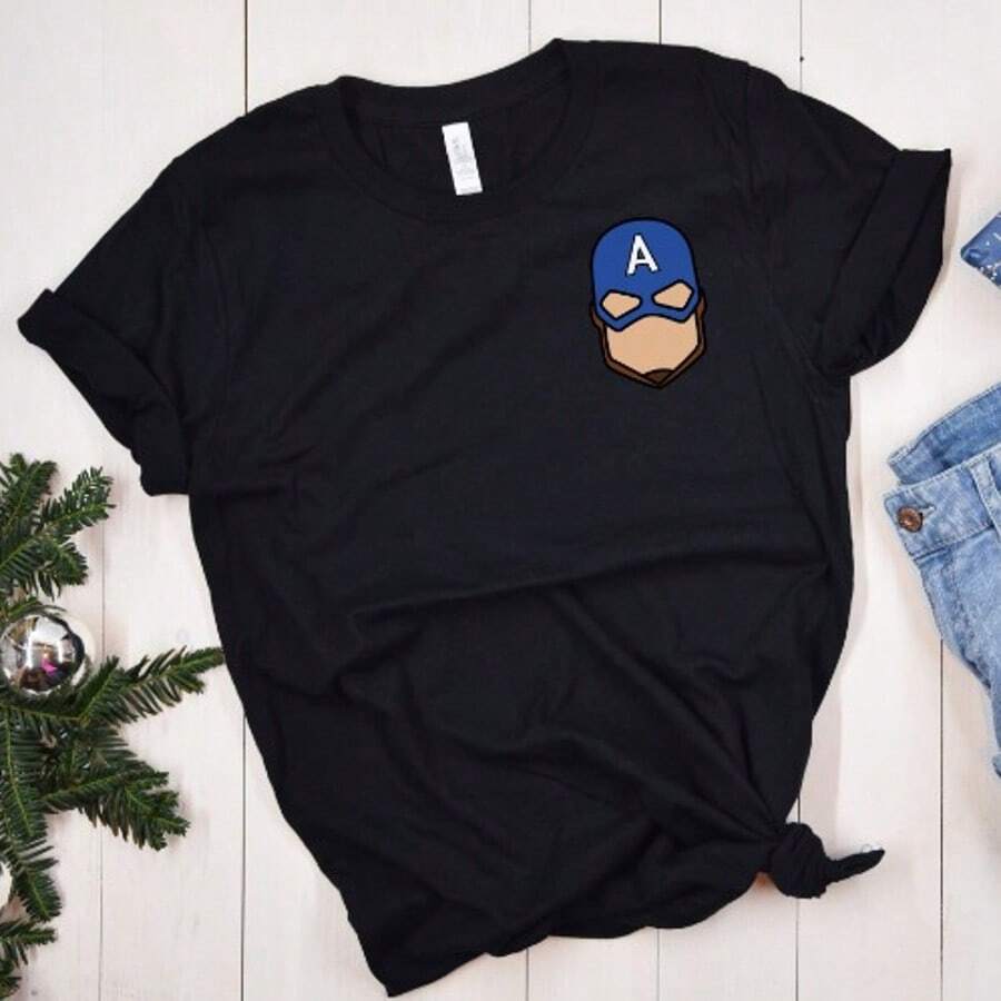 COOL SUMMER Cute Captain Americas Design T-Shirts, Funny Captain Americas T-Shirts, Avengers T-Shirts, Marvels Universe T-Shirts - màu đen - Xem 1