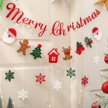 1pc Christmas Party Backdrop Hanging Decoration Set, Includes Cute 3D Felt Santa, Tree, Deer, Bell, Cane Banner & Garland - Multicolor - View 12