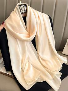 1pc Women Bohemian Solid Color Silky Scarf, Casual Autumn Shawl Wrap Sunscreen Headscarf, Suitable For Everyday Wear For Dress - Milky White - View 3