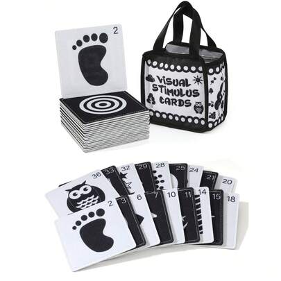 黑白视觉刺激婴儿布书，对比鲜明的图案可刺激婴儿视觉神经发育，面料柔软，配有便携收纳袋，与早教中心用品相同，新生儿复活节礼物，儿童节礼物（男女宝宝皆宜）。