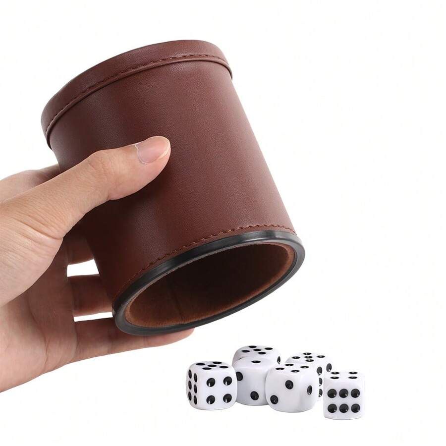 Würfelbecher mit 5 Würfeln, leises PU-Leder, verdicktes Material, Würfelbecher Spieleset