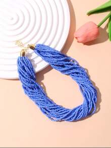 1pc Boho Multilayer Pearl Necklace, Elegant Minimalist Sexy Choker Necklace, Sweet Elegant Collarbone Chain, Brown, Rose Red, Black, White, Gifts For Ladies