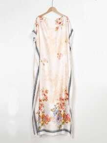 1 pièce Kimono en faux soie à imprimé floral, paréo de plage pour femmes avec protection solaire