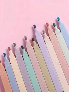 12pcs Soft Chisel Tip Pastel Highlighters - Assorted Colors, Bleed-Proof, Perfect For Journaling, School & Office, Art Supplies
