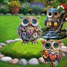 梦幻波西米亚风格亚克力猫头鹰花园桩，7.87 英寸 X 5.5 英寸 - 防风雨户外盆栽和花园装饰，异想天开的庭院艺术 - 多彩的 - 查看 12