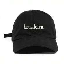 Unisex Dad Hat In 100% Cotton Twill, Brazilian Custom Curved Brim. - 黑色繡花白色 - 查看 1