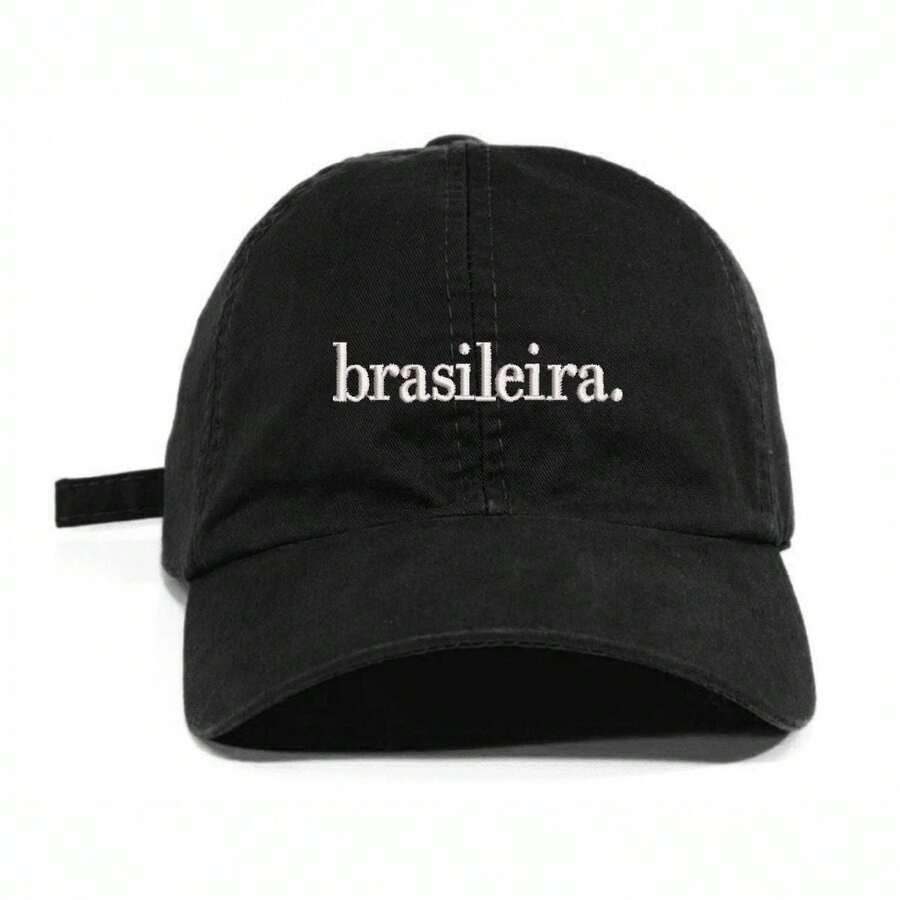 Unisex Dad Hat In 100% Cotton Twill, Brazilian Custom Curved Brim. - 黑色繡花白色 - 查看 1